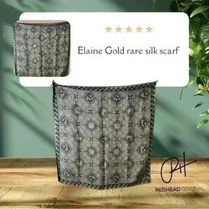 Elaine Gold paisley print silk scarf 30”x30”